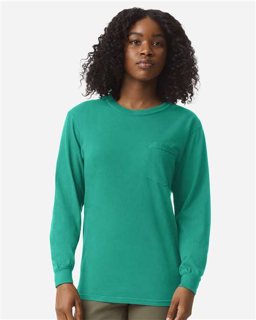 Garment-Dyed Heavyweight Long Sleeve Pocket T-Shirt - L