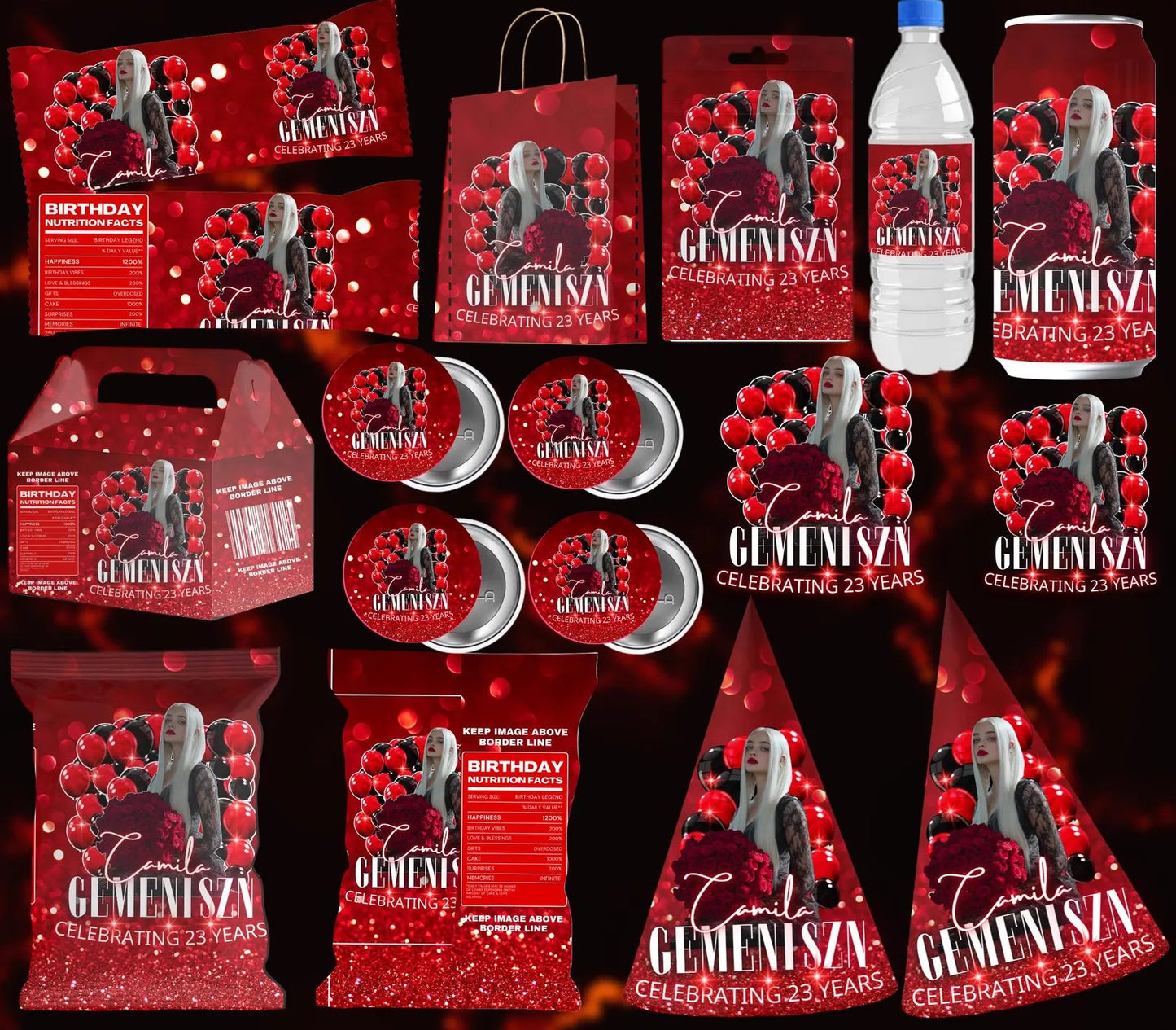 Red Celebrating Birthday Party Favors