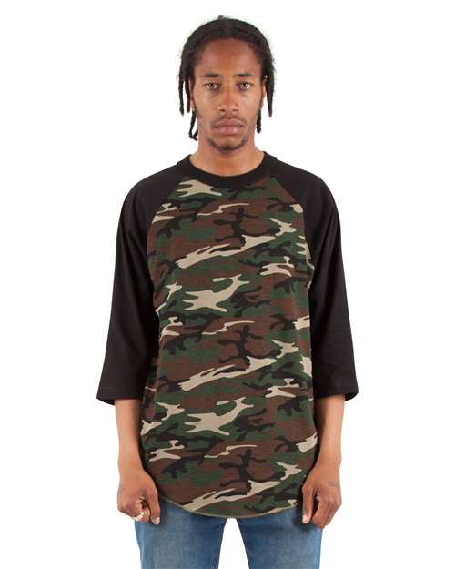 Unisex Three-Quarter Sleeve Camo Raglan T-Shirt SHRAGCM