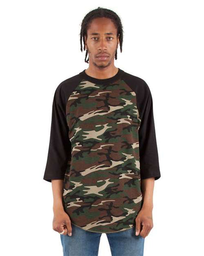 Unisex Three-Quarter Sleeve Camo Raglan T-Shirt SHRAGCM
