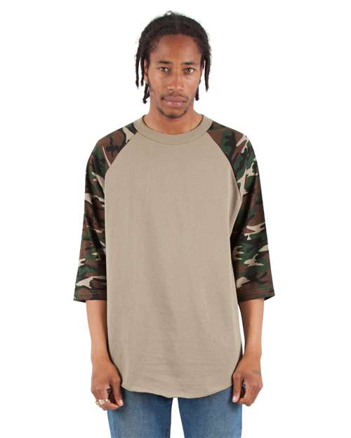 Unisex Three-Quarter Sleeve Camo Raglan T-Shirt SHRAGCM