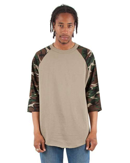 Unisex Three-Quarter Sleeve Camo Raglan T-Shirt SHRAGCM