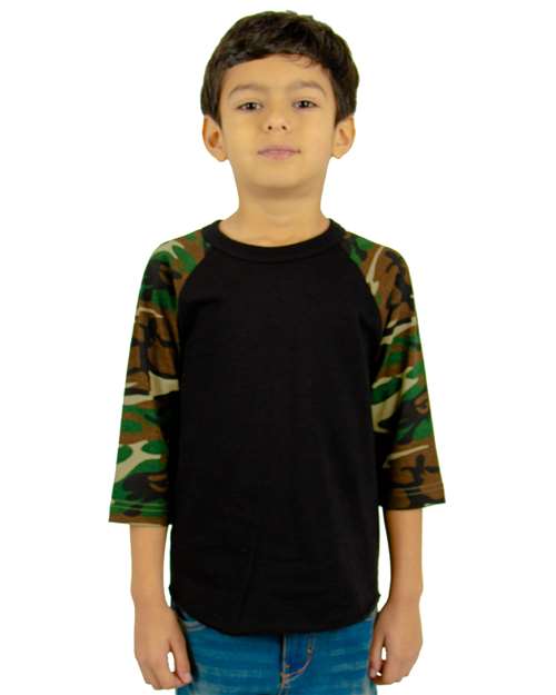 Youth Three-Quarter Sleeve Camo Raglan T-Shirt SHRAGCY