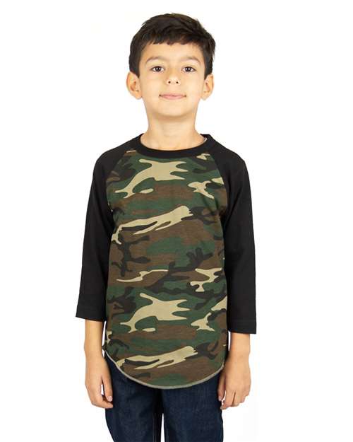 Youth Three-Quarter Sleeve Camo Raglan T-Shirt SHRAGCY