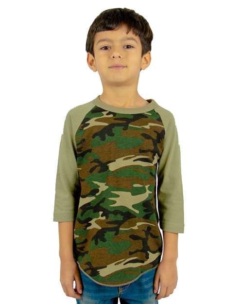 Youth Three-Quarter Sleeve Camo Raglan T-Shirt SHRAGCY