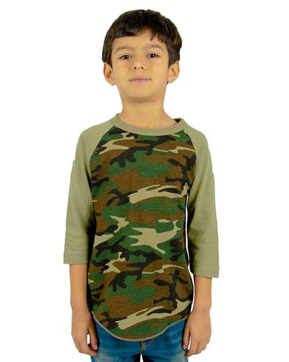 Youth Three-Quarter Sleeve Camo Raglan T-Shirt SHRAGCY
