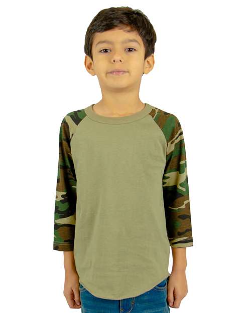 Youth Three-Quarter Sleeve Camo Raglan T-Shirt SHRAGCY