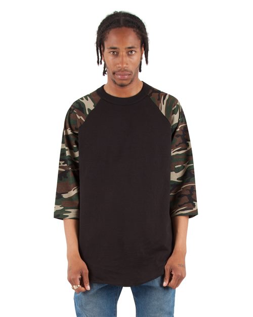 Unisex Three-Quarter Sleeve Camo Raglan T-Shirt SHRAGCM