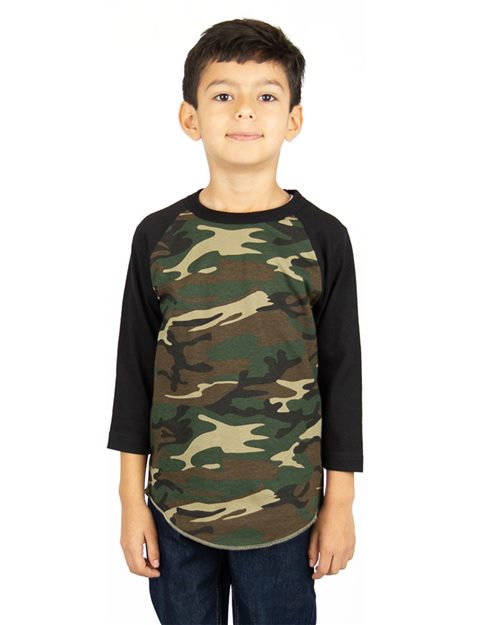 Youth Three-Quarter Sleeve Camo Raglan T-Shirt SHRAGCY
