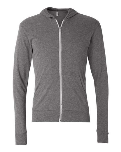 Unisex Triblend Lightweight Full-Zip Hooded Long Sleeve Tee