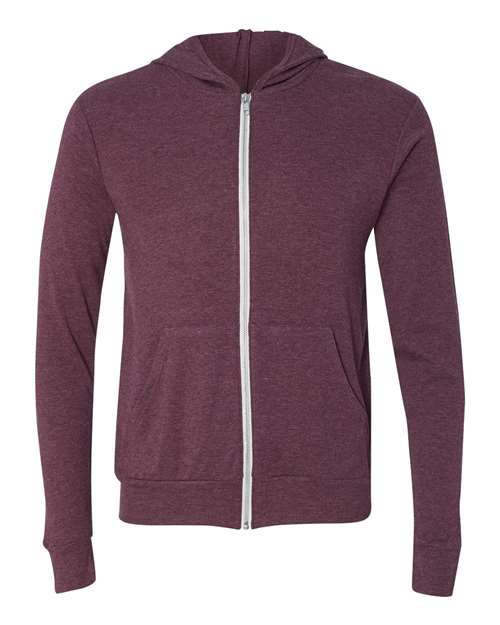 Unisex Triblend Lightweight Full-Zip Hooded Long Sleeve Tee