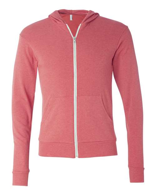 Unisex Triblend Lightweight Full-Zip Hooded Long Sleeve Tee