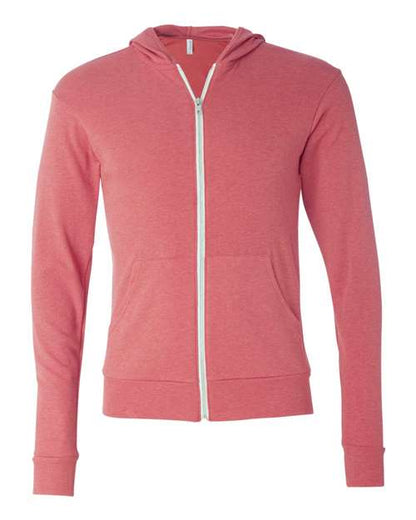 Unisex Triblend Lightweight Full-Zip Hooded Long Sleeve Tee