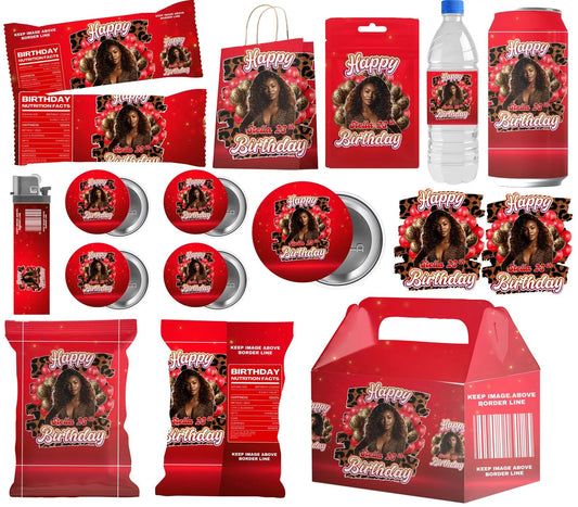 Red Cheetah Happy Birthday Party Favors